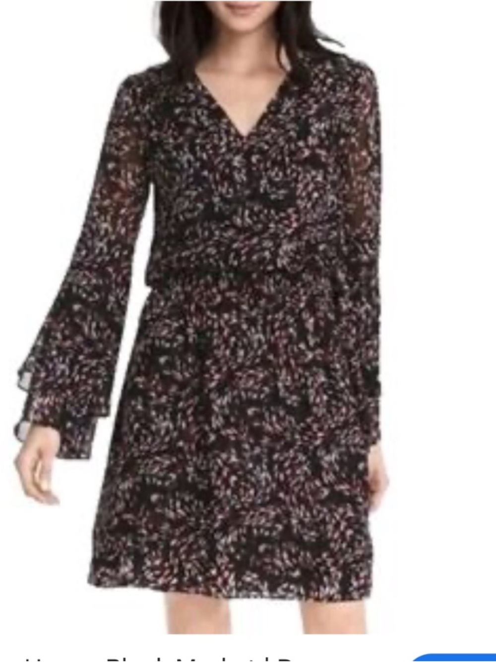 White House Black Market Black Floral Tiered Bell Sleeve Dress - Picture 1 of 3